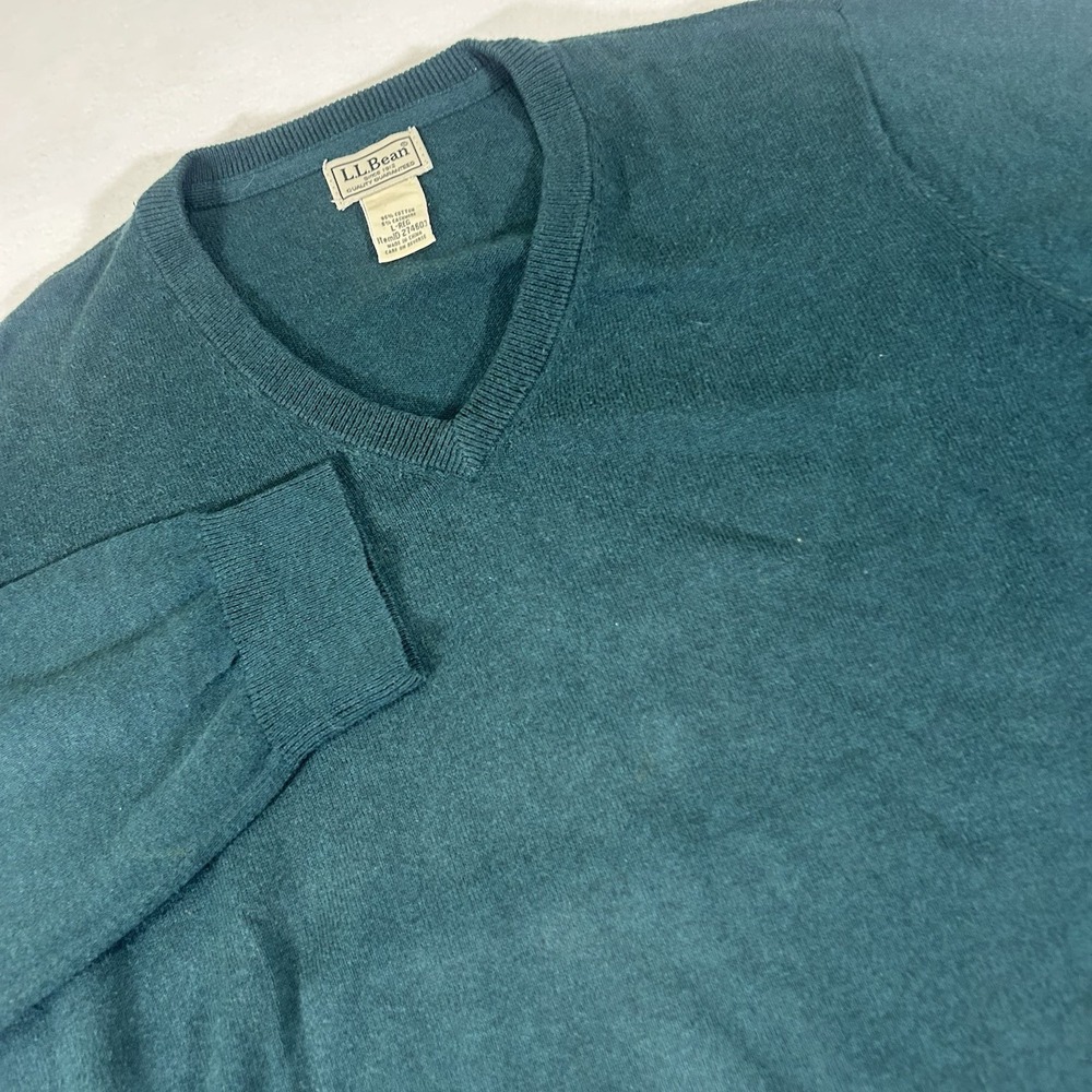 L.L. Bean Men Sweater Large Green Wicked Soft Cashmere Blend‎ Golf Casual